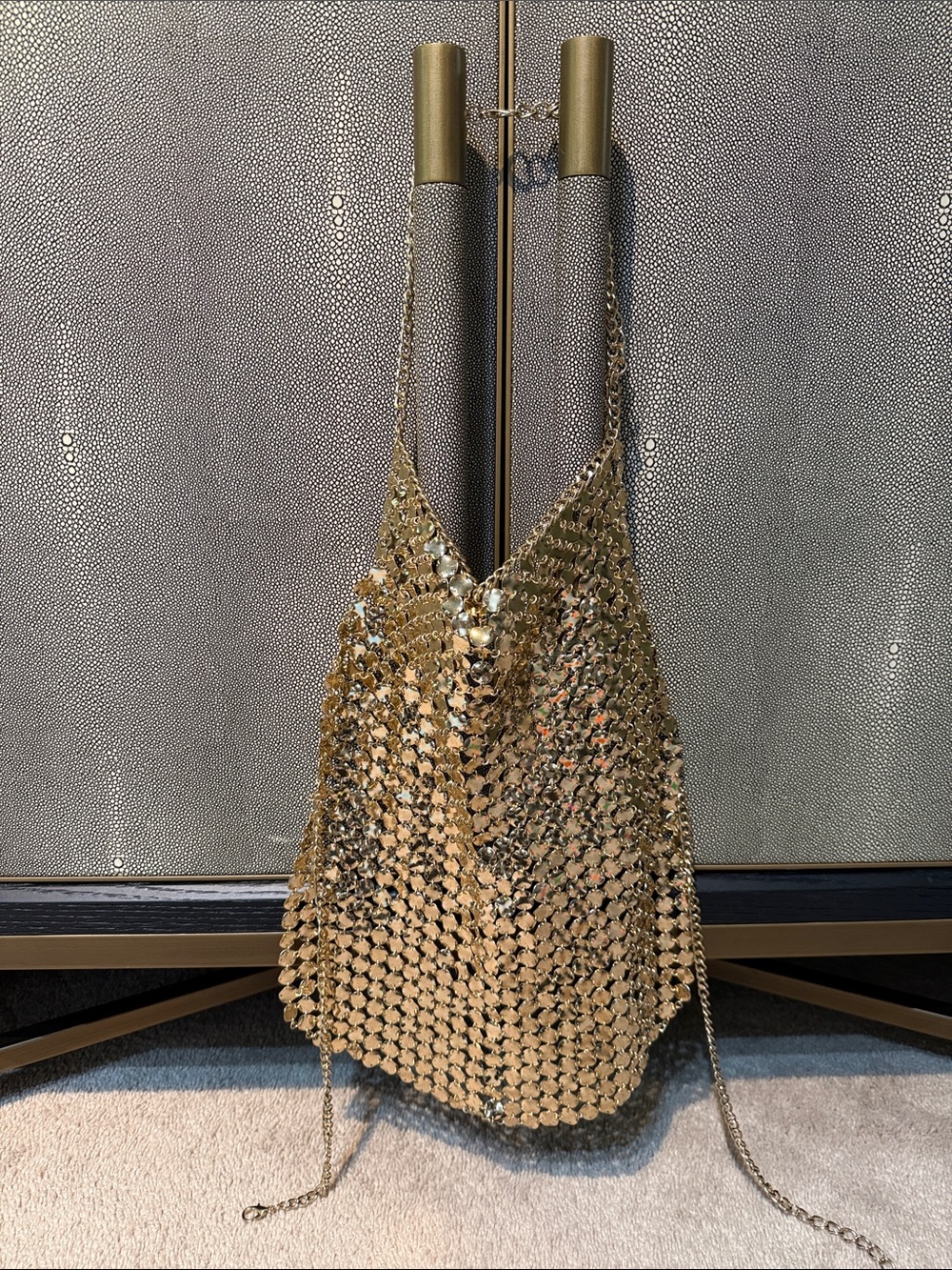 NWT bebe Gold Metal Disc Chainmail Top One Size Rare Holiday 2015